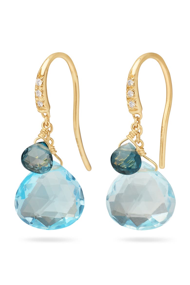 Paradise 18K Gold Diamond & Blue Topaz Drop Earrings, Main, color, 18K GOLD