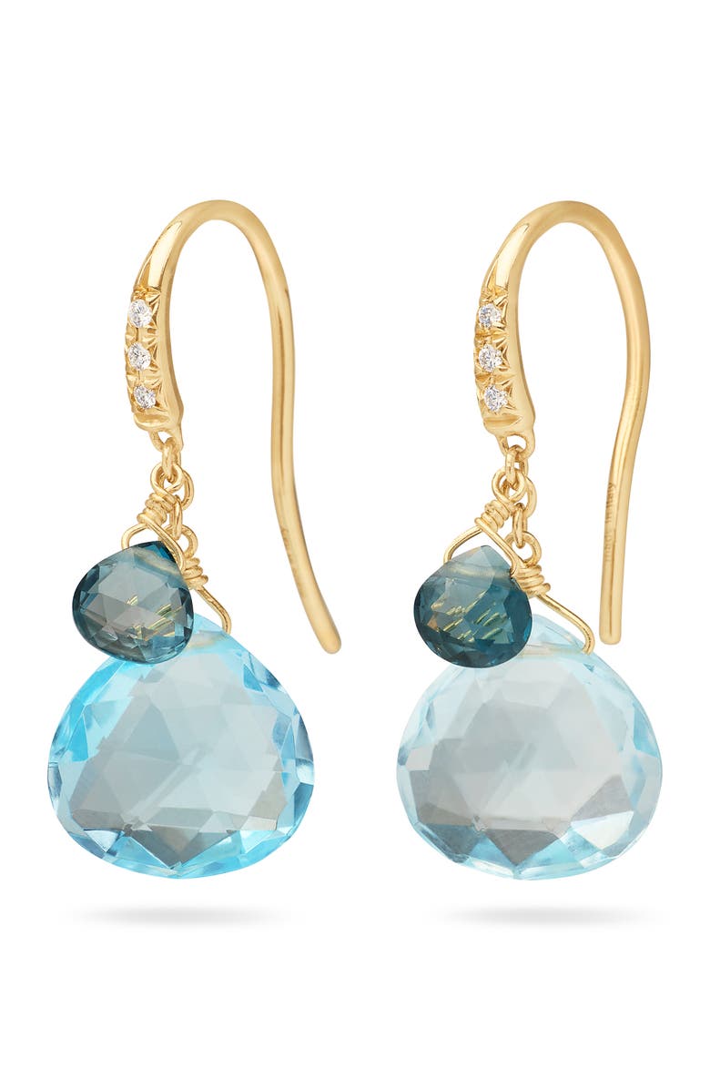 Marco Bicego Paradise 18K Gold Diamond & Blue Topaz Drop Earrings, Main, color, 18K Gold