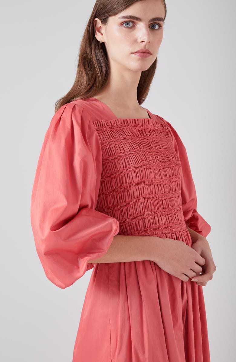 LK Bennett Calister Smocked Midi Dress, Alternate, color, Rose