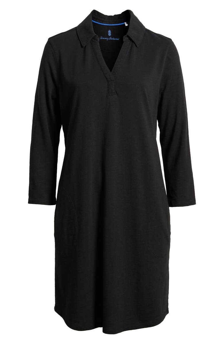 Tommy Bahama Ashby Isles Long Sleeve Cotton Jersey Polo Dress, Alternate, color, Black