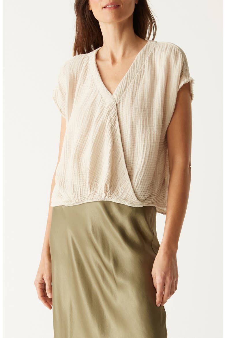 Evie Gauze Faux Wrap Top, Main, color, CEMENT