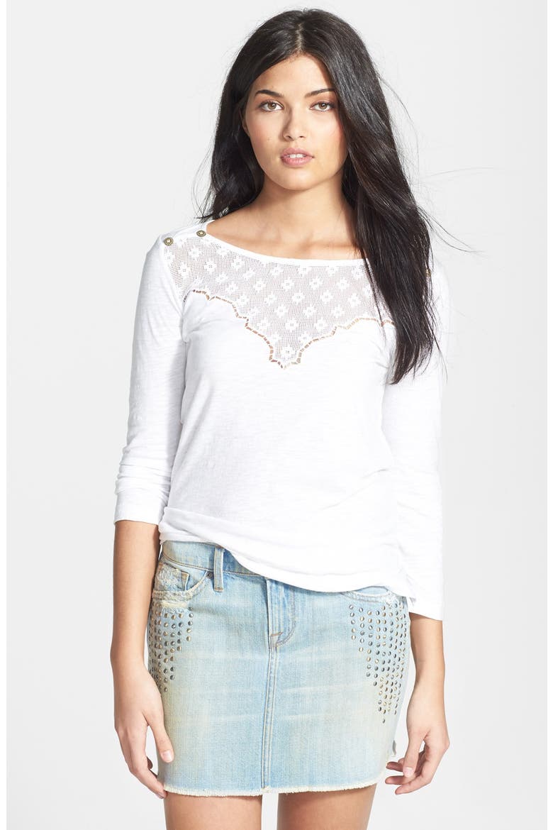 'Geo Schiffli' Boatneck Tee, Main, color, LUCKY WHITE