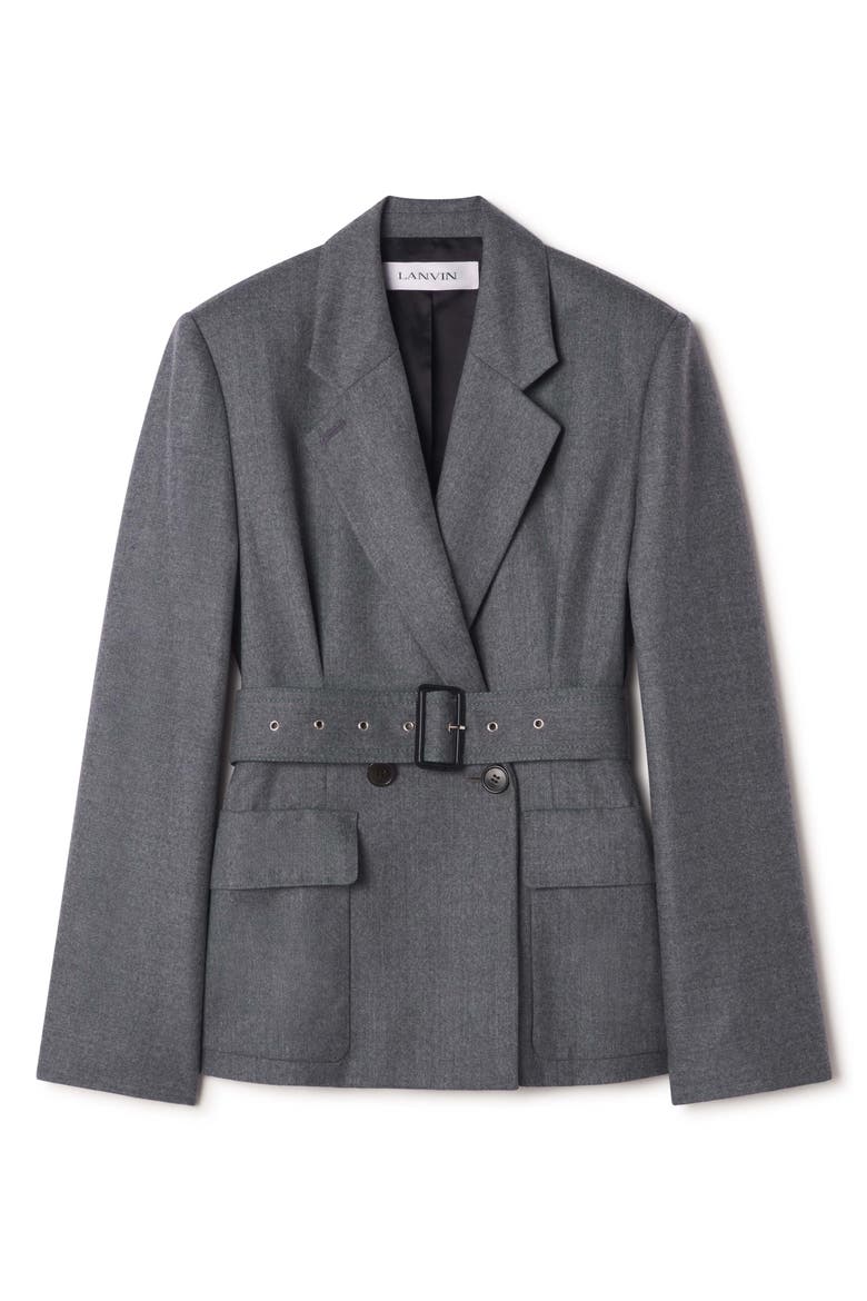 Belted Jacket In Wool Flannel, Alternate, color, Heather Grey