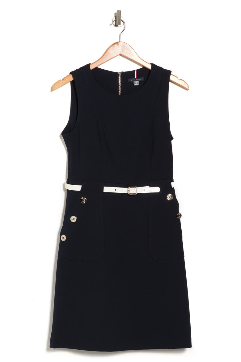 Round Neck Belted Sleeveless Dress, Alternate, color, SKY CAPTAIN