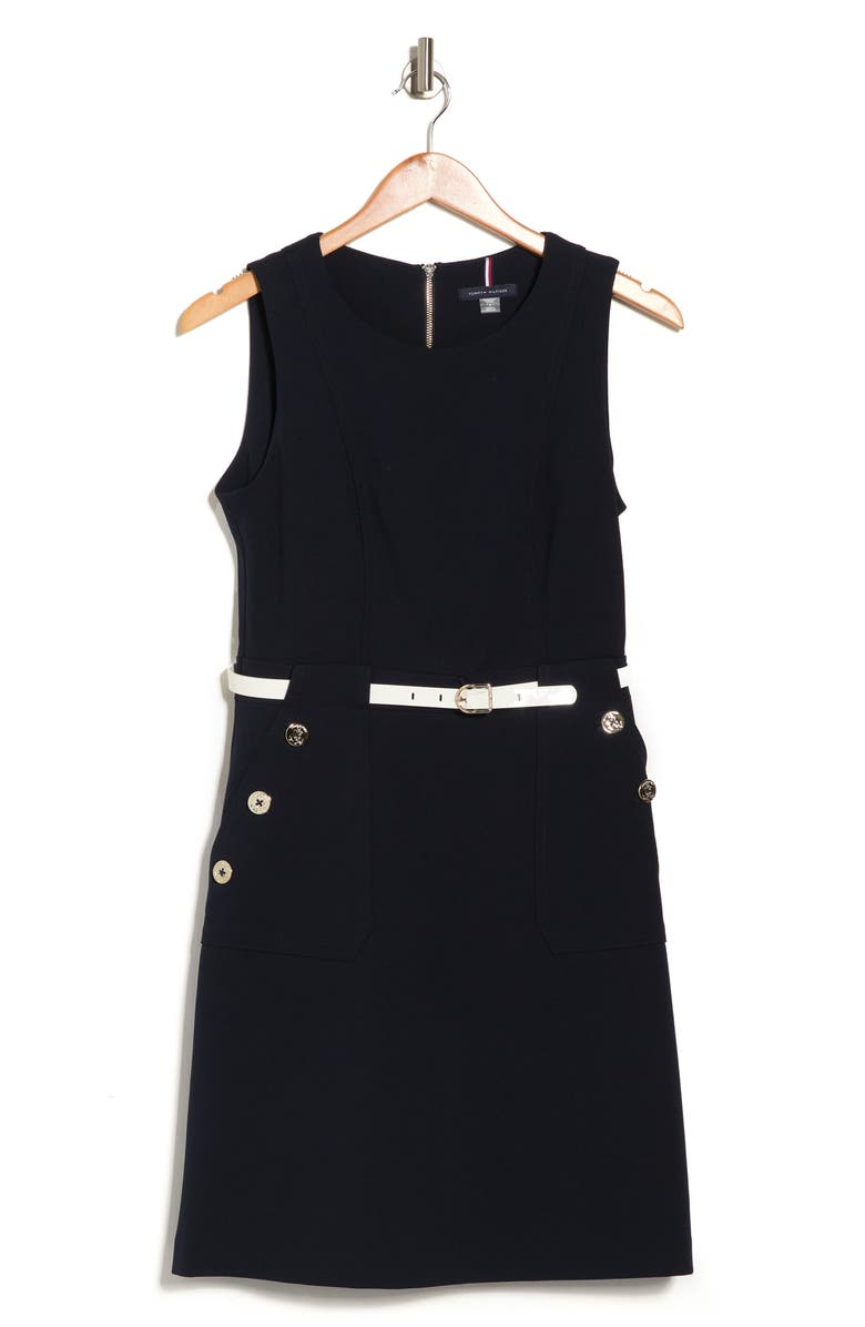 Tommy Hilfiger Round Neck Belted Sleeveless Dress, Alternate, color, 