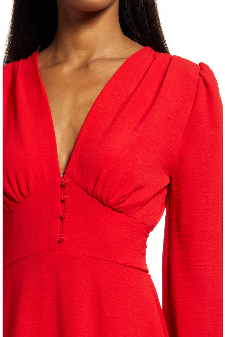 Empire Waist Long Sleeve Midi Dress, Alternate, color, RED