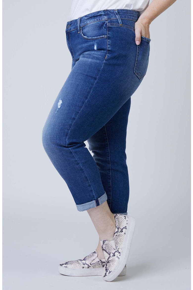 Distressed Roll Cuff Boyfriend Jeans, Alternate, color, LINDA