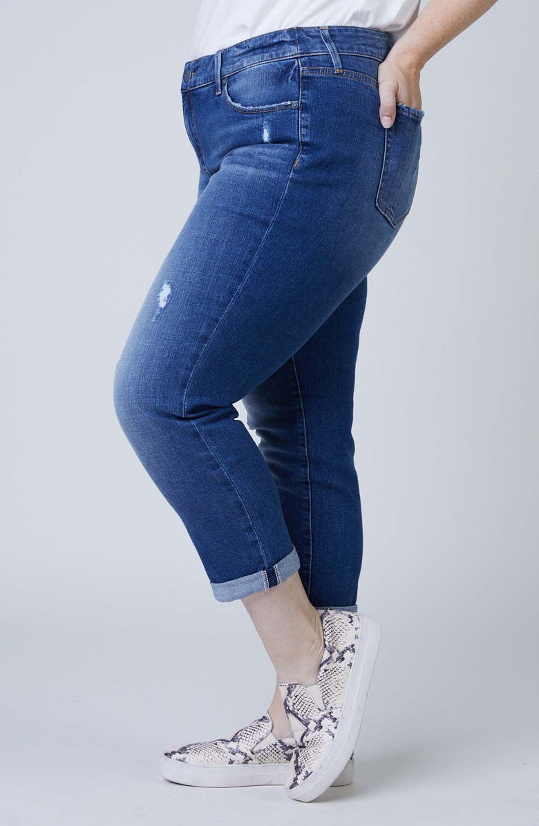 SLINK Jeans Distressed Roll Cuff Boyfriend Jeans, Alternate, color,