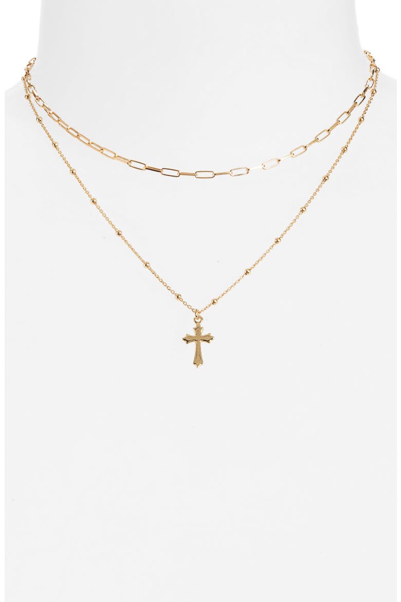Cross Pendant Layer Necklace, Alternate, color, GOLD