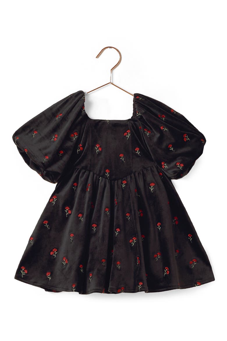 Kids' Nina Velvet Floral Dress, Main, color, BLACK