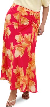 City Chic Soiree Print Ruched Maxi Skirt
