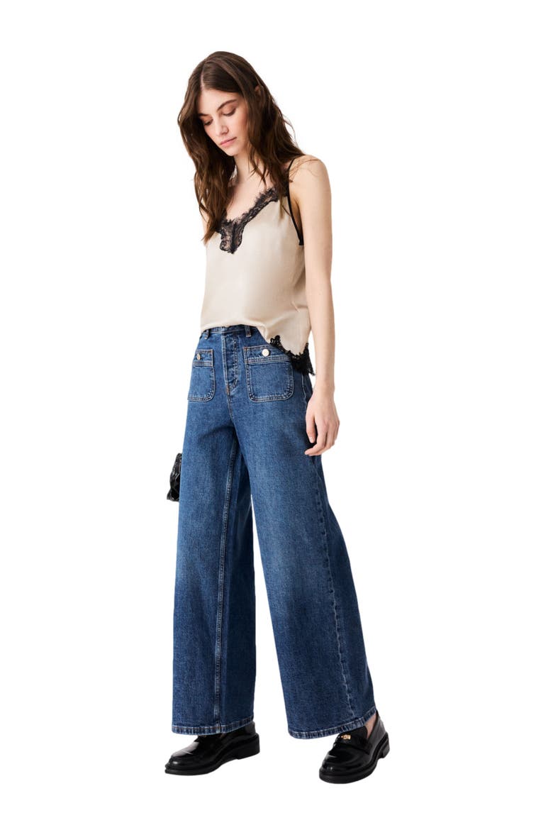 Wide-leg jeans with patch pockets, Alternate, color, Blue