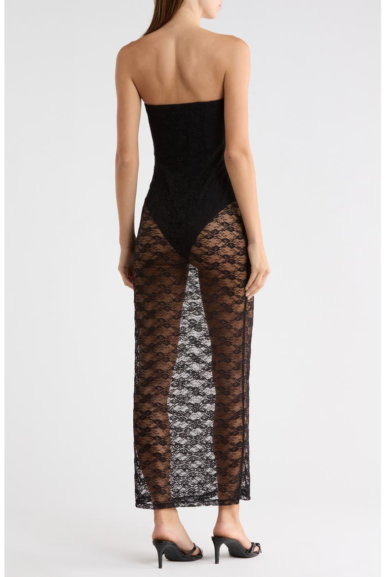Strapless Lace Midi Dress, Alternate, color, BLACK