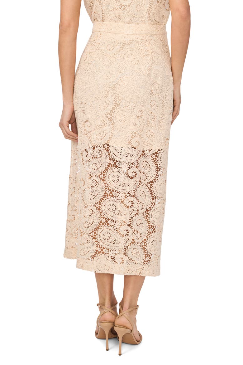 Paisley Lace Button Front Midi Skirt, Alternate, color, NATURAL