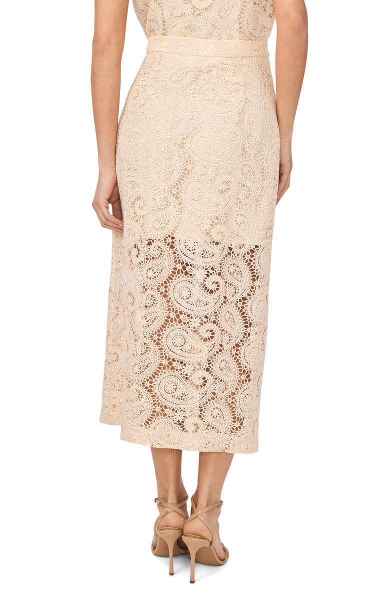 CeCe Paisley Lace Button Front Midi Skirt, Alternate, color, Natural