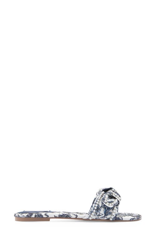 Steve Madden Misha Blue Multi Floral Knotted Pearl Slide Sandals In Blue Multi