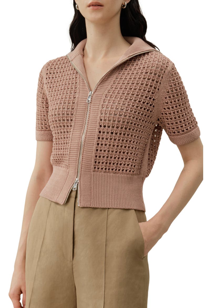 Women's Toscana Pointelle Knit Double-Zip Cardigan, Main, color, Warm Taupe