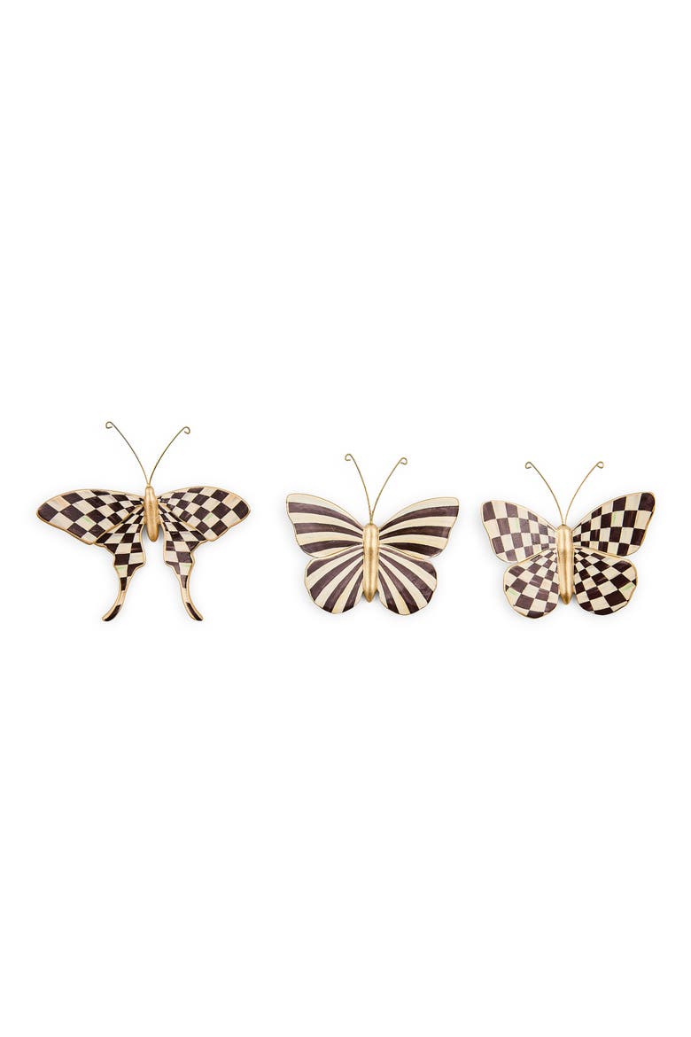 Set of 3 Courtly Check & Stripe Butterfly Wall Decor, Main, color, BLACK