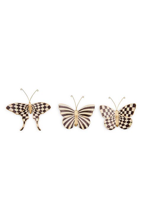 Set of 3 Courtly Check & Stripe Butterfly Wall Decor