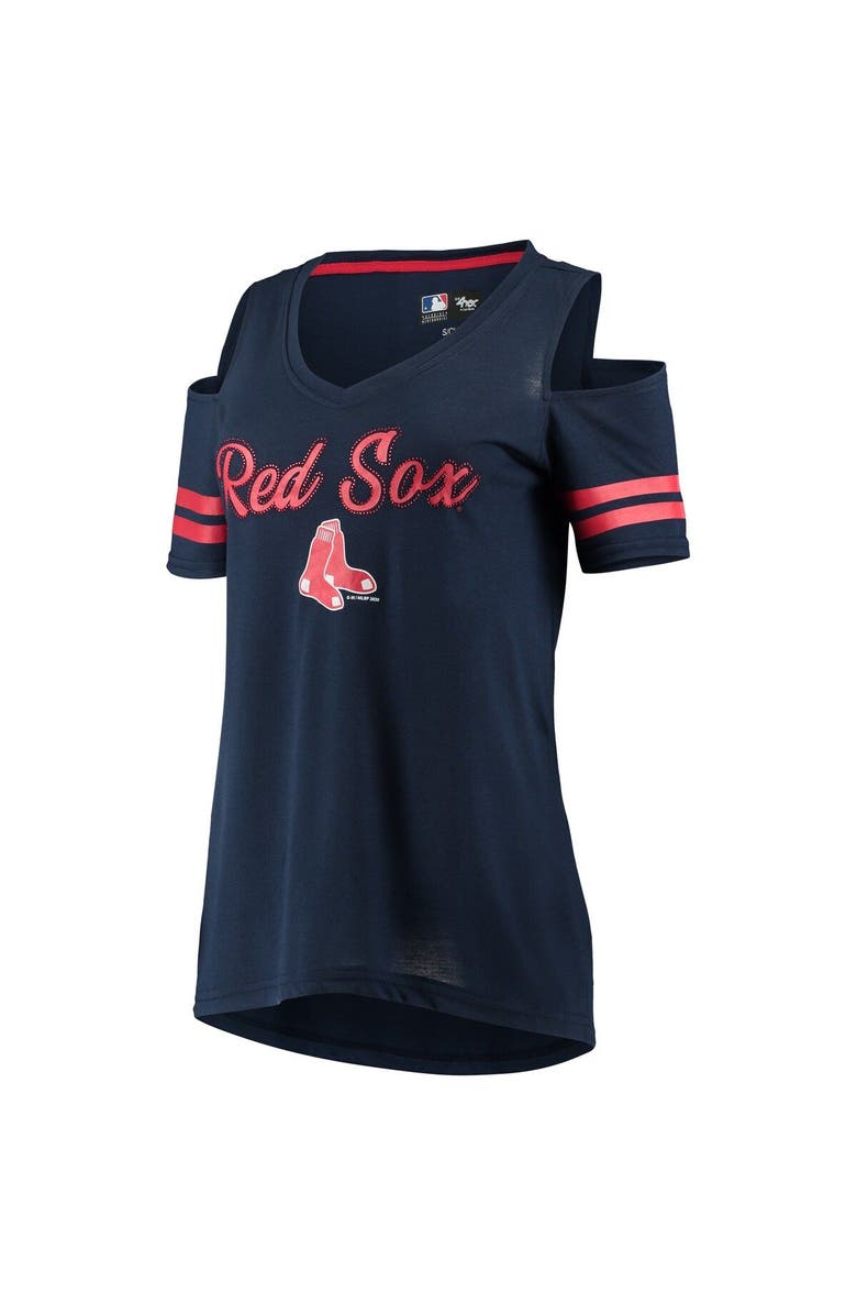 G-III 4HER BY CARL BANKS Women's G-III 4Her by Carl Banks Navy Boston Red Sox Extra Inning Cold Shoulder T-Shirt, Alternate, color, 