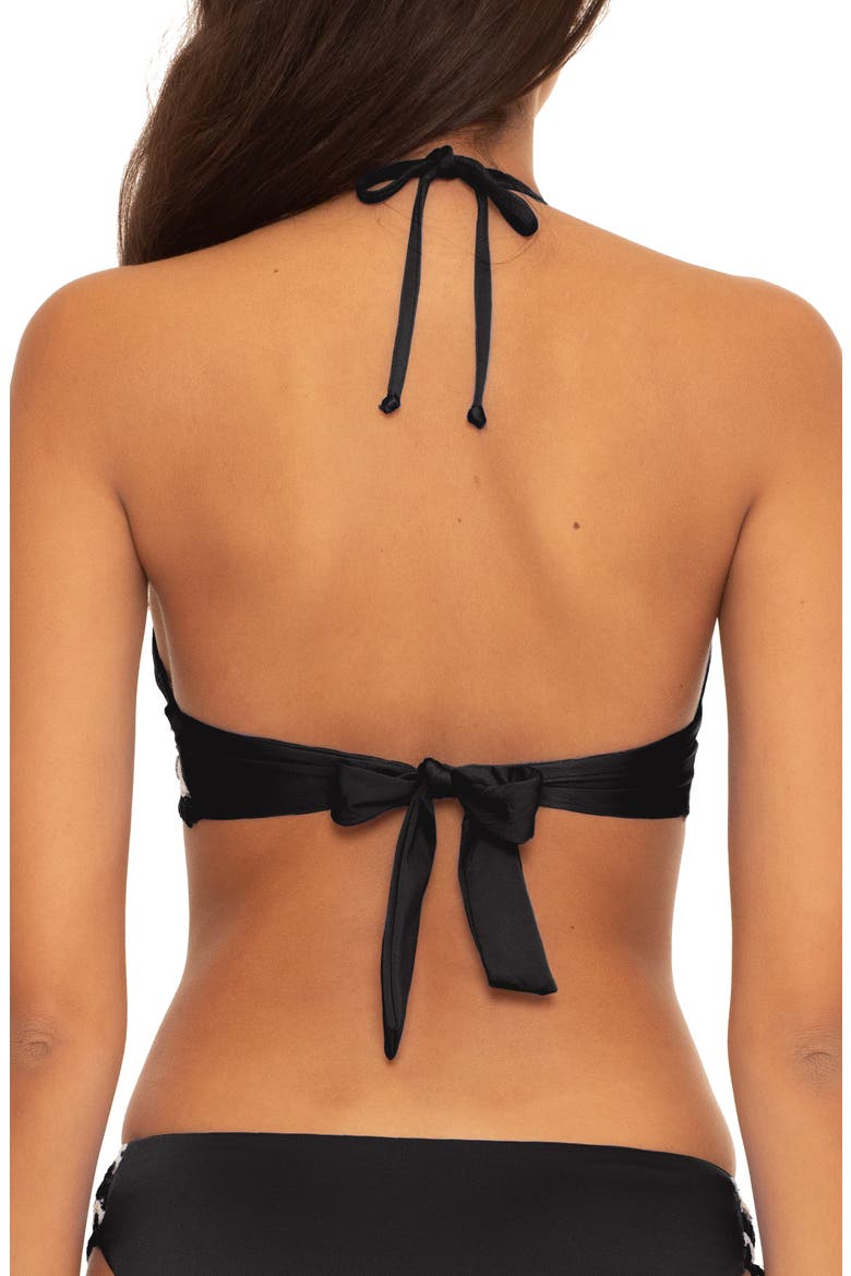 Delilah Crochet Trim Halter Bikini Top, Alternate, color, BLACK