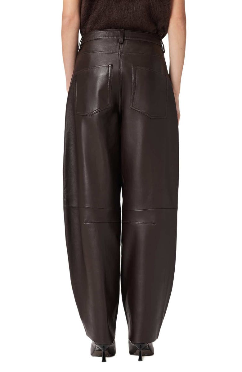 AllSaints Jett Barrel Leg Leather Pants, Alternate, color, Bitter Brown