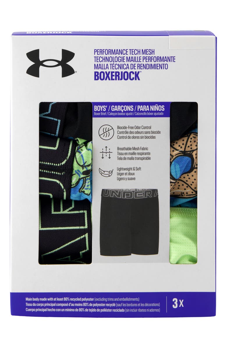 Under Armour Kids' Assorted 3-Pack UA Performance Tech<sup>™</sup> Mesh Boxer Briefs, Alternate, color, Lumos Lime