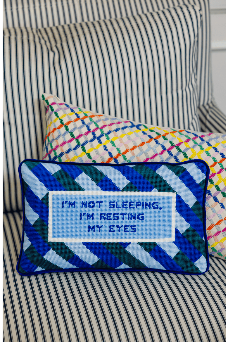 Eyes Resting Needlepoint Pillow, Alternate, color, Eyes Resting