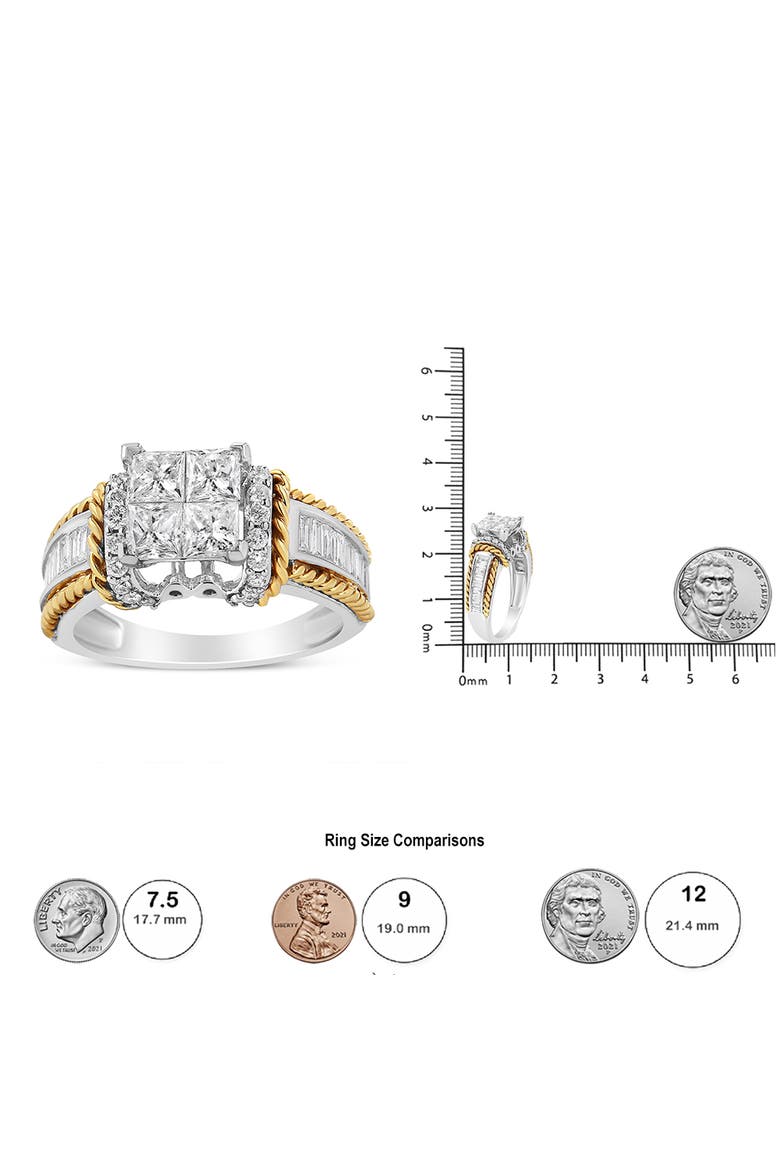 14K White and Yellow Gold 1 1/2Cttw Diamond Quad Engagement Ring, Alternate, color, Yellow