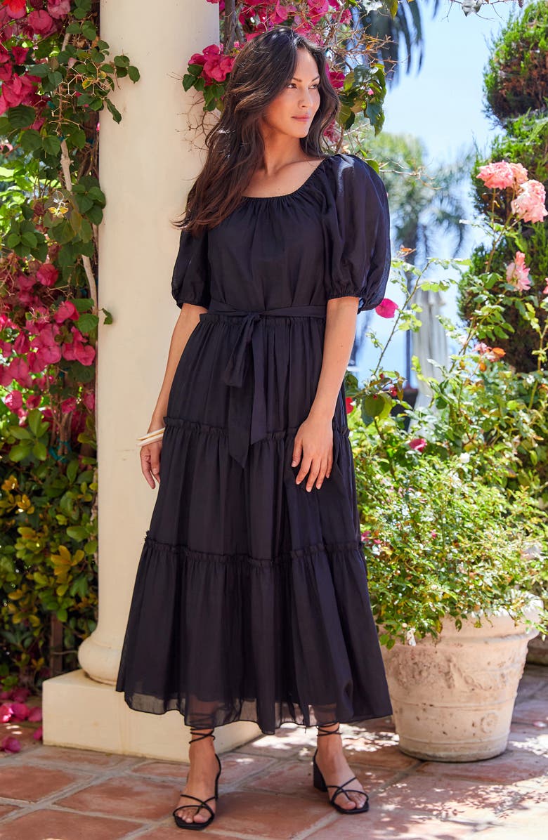Karen Kane Puff Sleeve Tiered Maxi Dress, Alternate, color,
