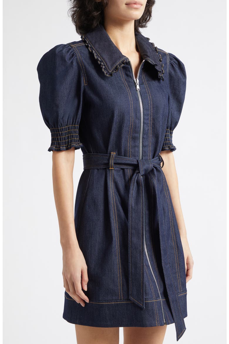Annabella Ruffle Detail Denim Dress, Alternate, color, INDIGO