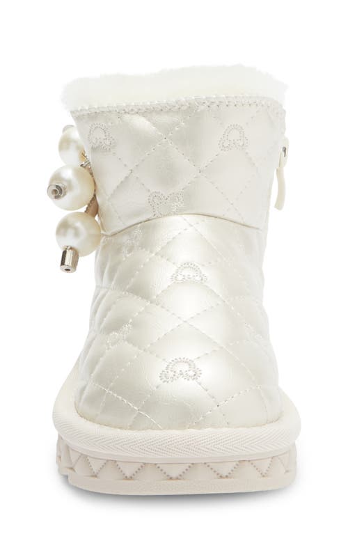 Doe A Dear Kids' Rhinestone Faux Pearl Faux Fur Trim Boot In White