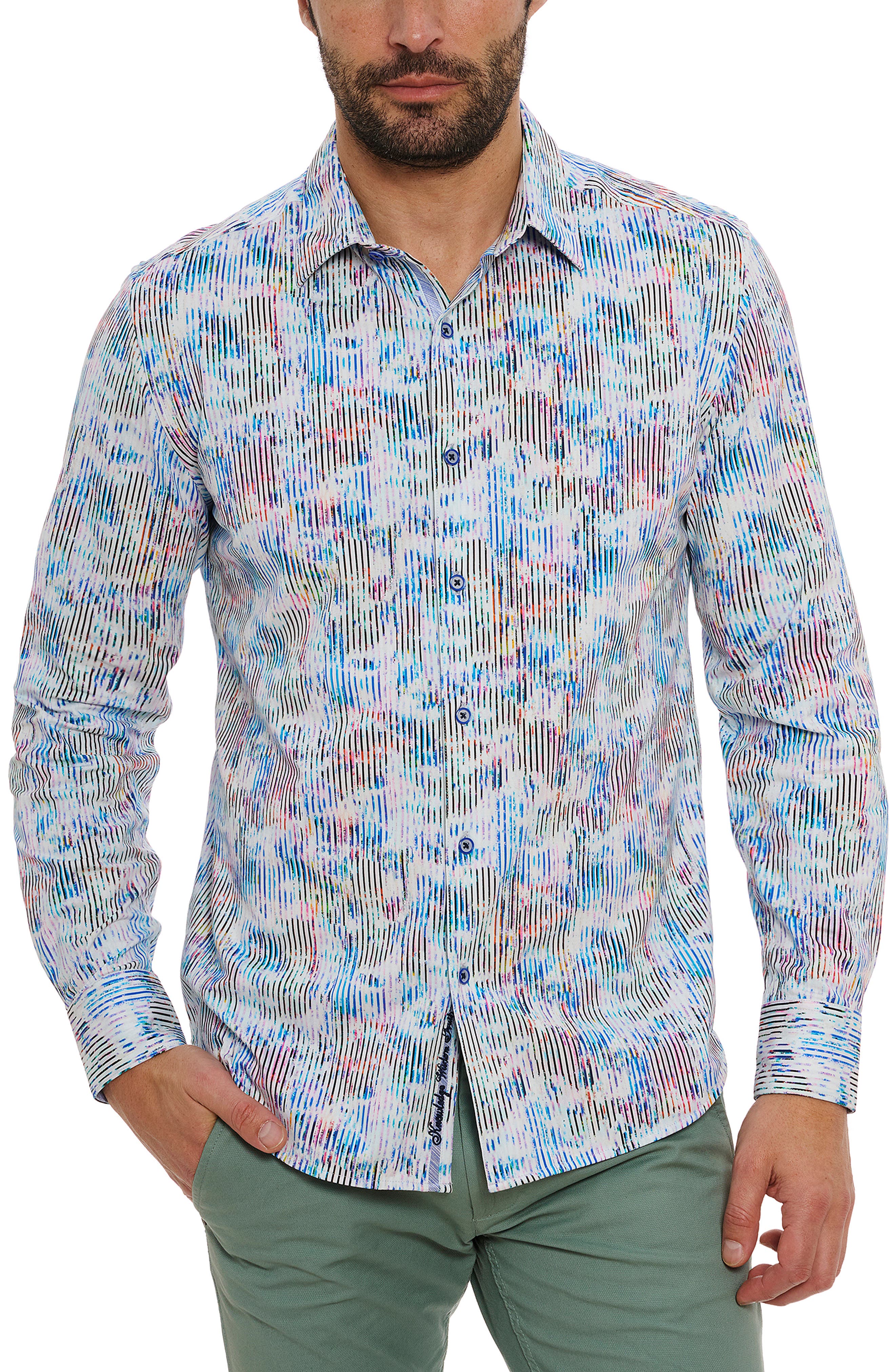 Robert Graham Delray Stripe Cotton Knit Button-Up Shirt