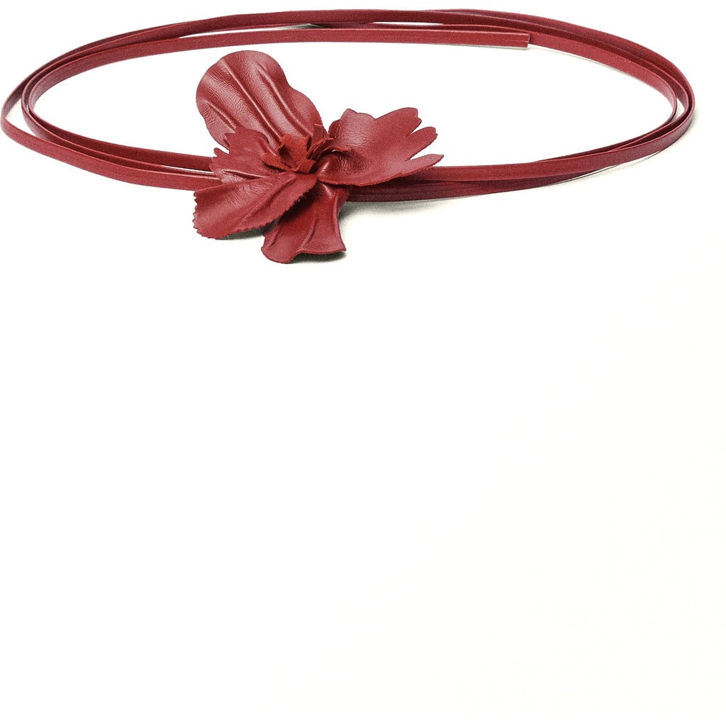 Mango Flower Thin Leather Belt In Red
