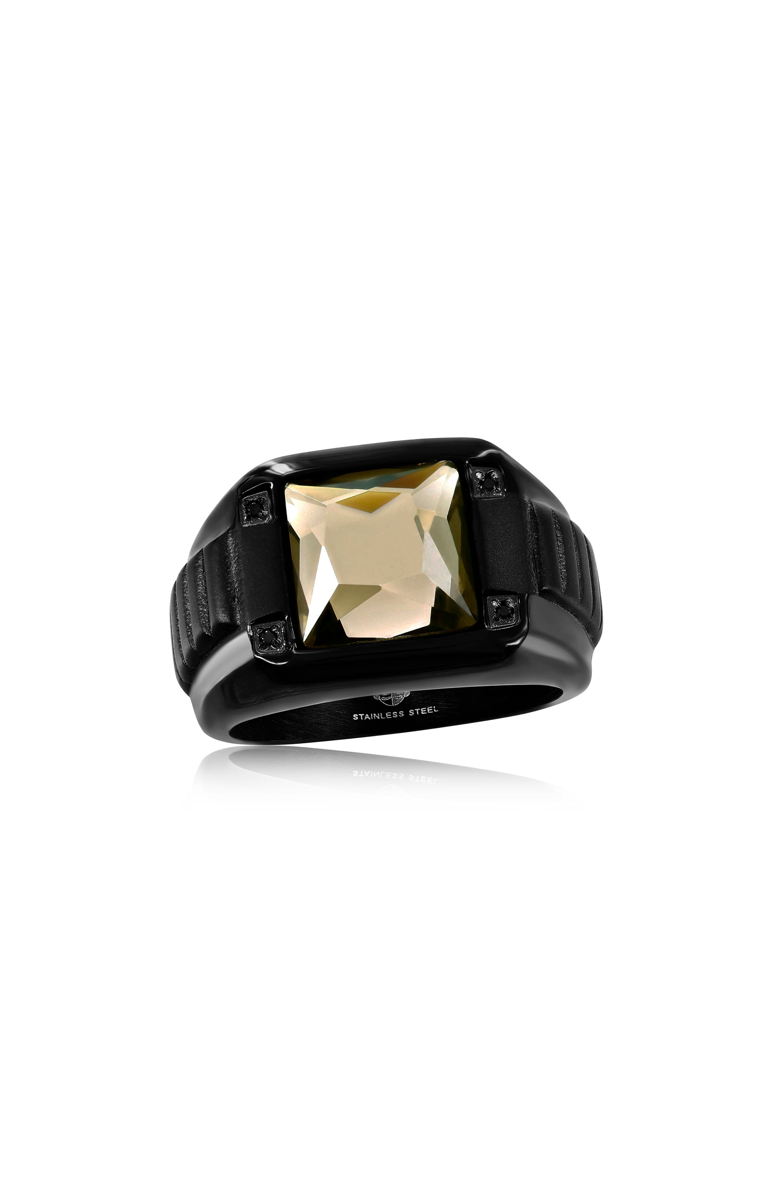 BLACKJACK Mens' Stainless Steel Spinel & CZ Ring
