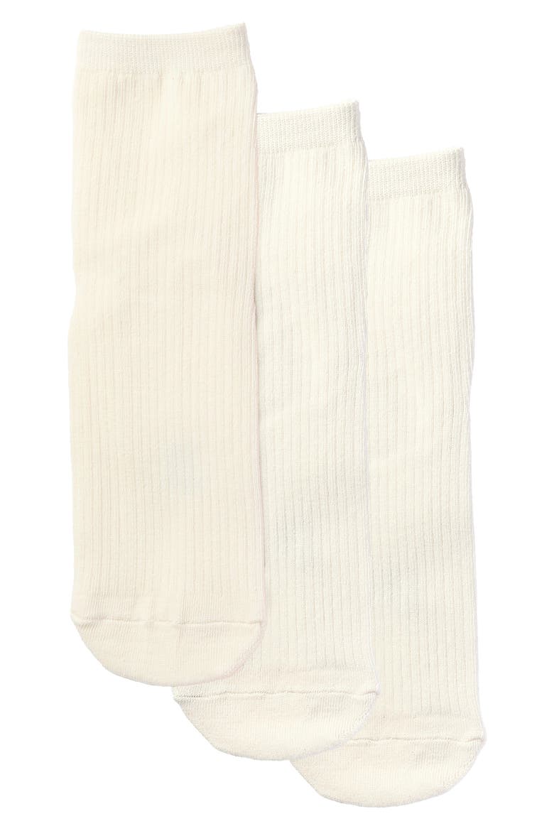Everyday 3-Pack Cotton Blend Rib Ankle Socks, Alternate, color, CREAM
