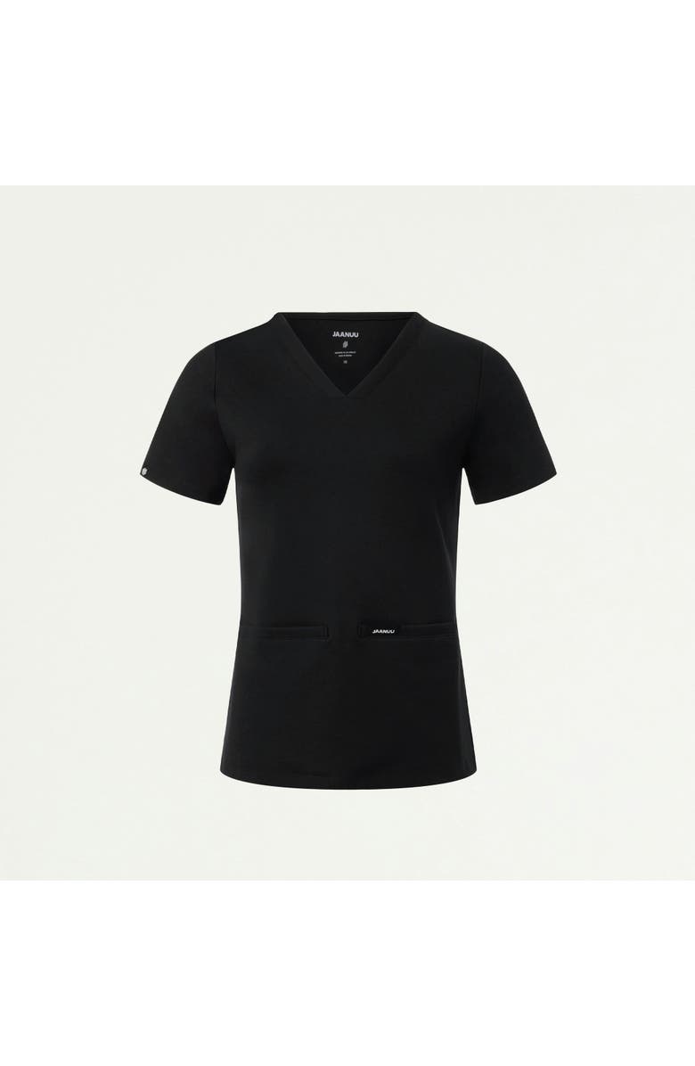 JAANUU Cesi Women's 2-Pocket Slim Knit V-Neck Scrub Top, Alternate, color, Black