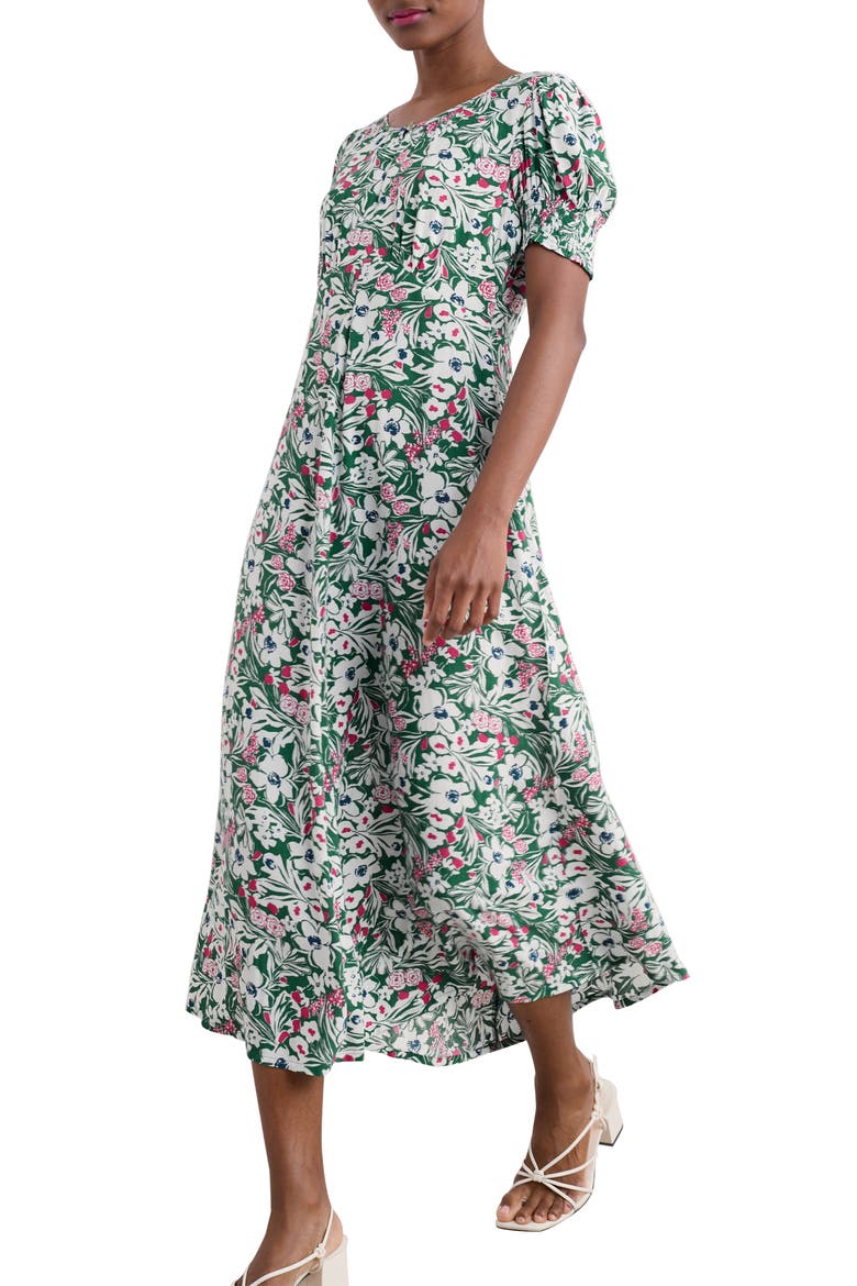 Marsh Violet Empire Waist Dress, Main, color, GARDEN FLOWERS DARK FORAGE