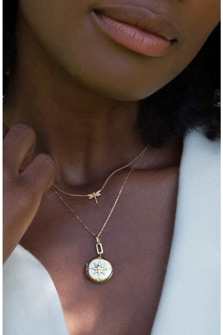 Adventure Compass Locket Necklace, Alternate, color, D.0.033 18KYG