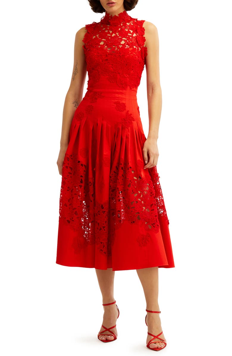 Oscar de la Renta Tiger Lily Guipure Lace Fit & Flare Midi Dress | Nordstrom