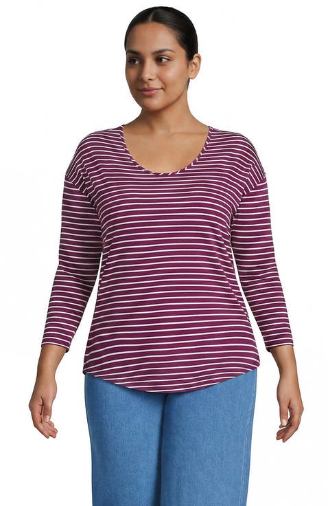 Plus Size 3/4 Sleeve Lightweight Jersey Shirttail Tee