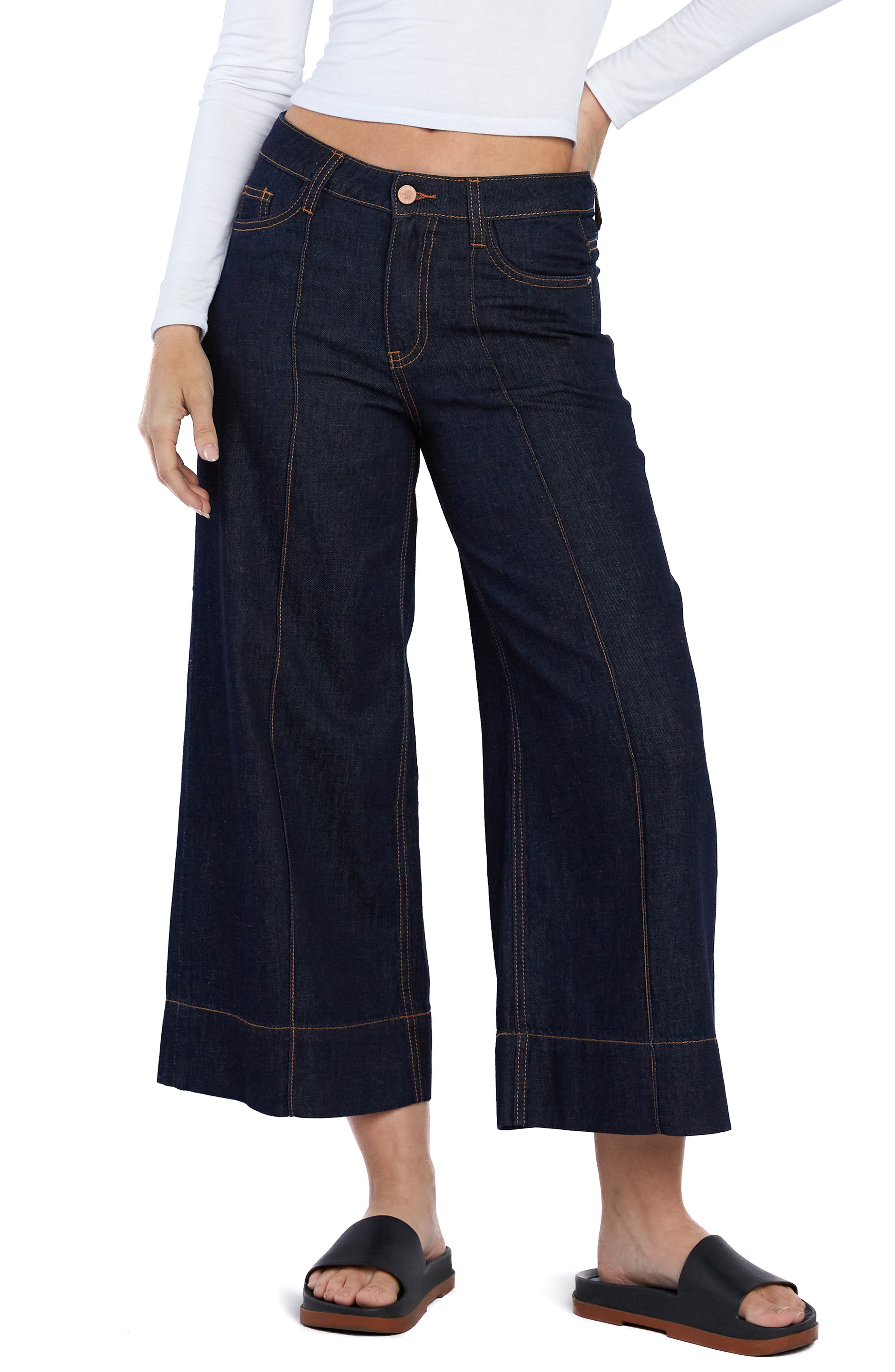Wash Lab Denim Isla High Waist Crop Wide Leg Jeans in Isla Blue 