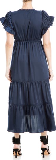 Flutter Sleeve Satin Midi Dress