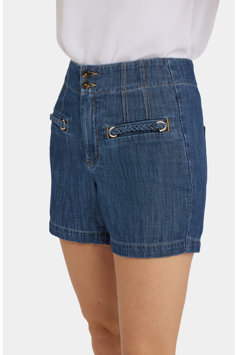 Briella Embellished Welt Pocket Denim Shorts, Alternate, color, MEDIUM INDIGO