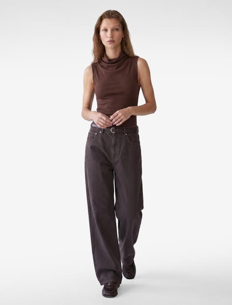 Slim Modal Blend Sleeveless Funnel Neck Top