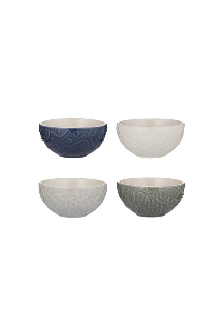 Nautical Mini Bowl Set, 4 Stoneware Prep Bowls with Sea-Inspired Designs, Main, color, Multicolored