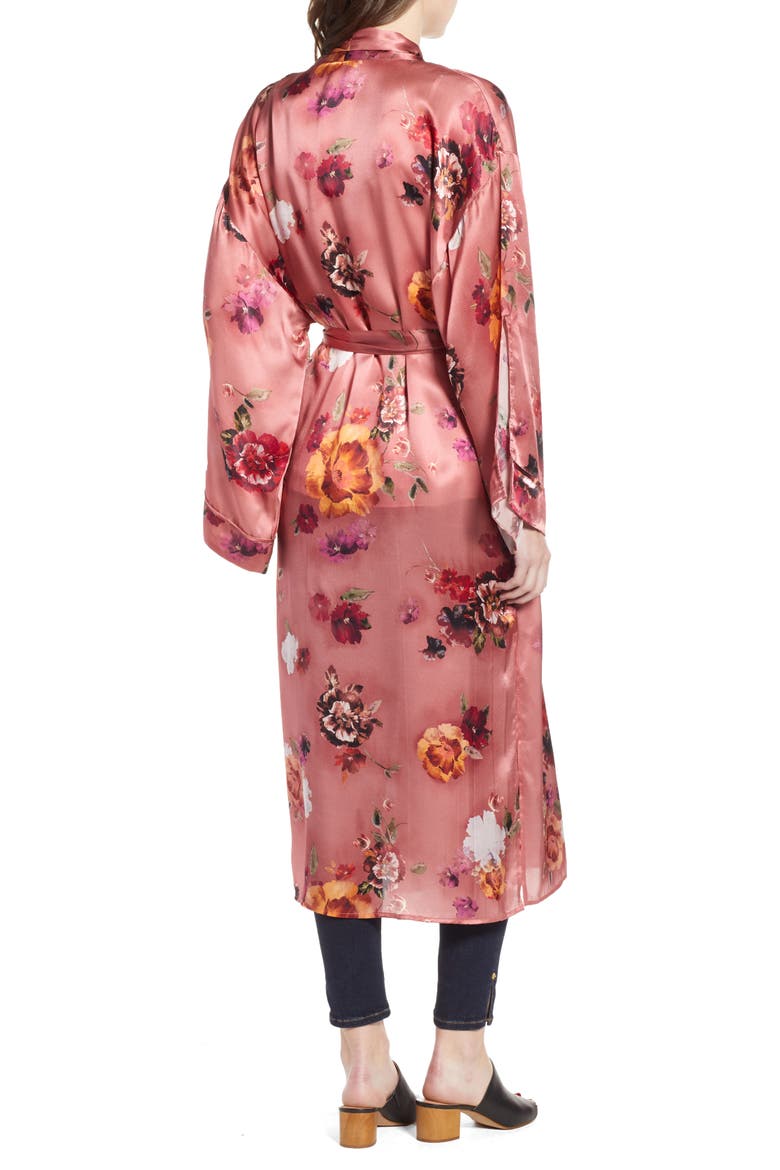 Print Long Silk Kimono, Alternate, color, PINK AUTUMN BOUQUET
