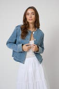 Central Park West Nevada Collarless Denim Jacket
