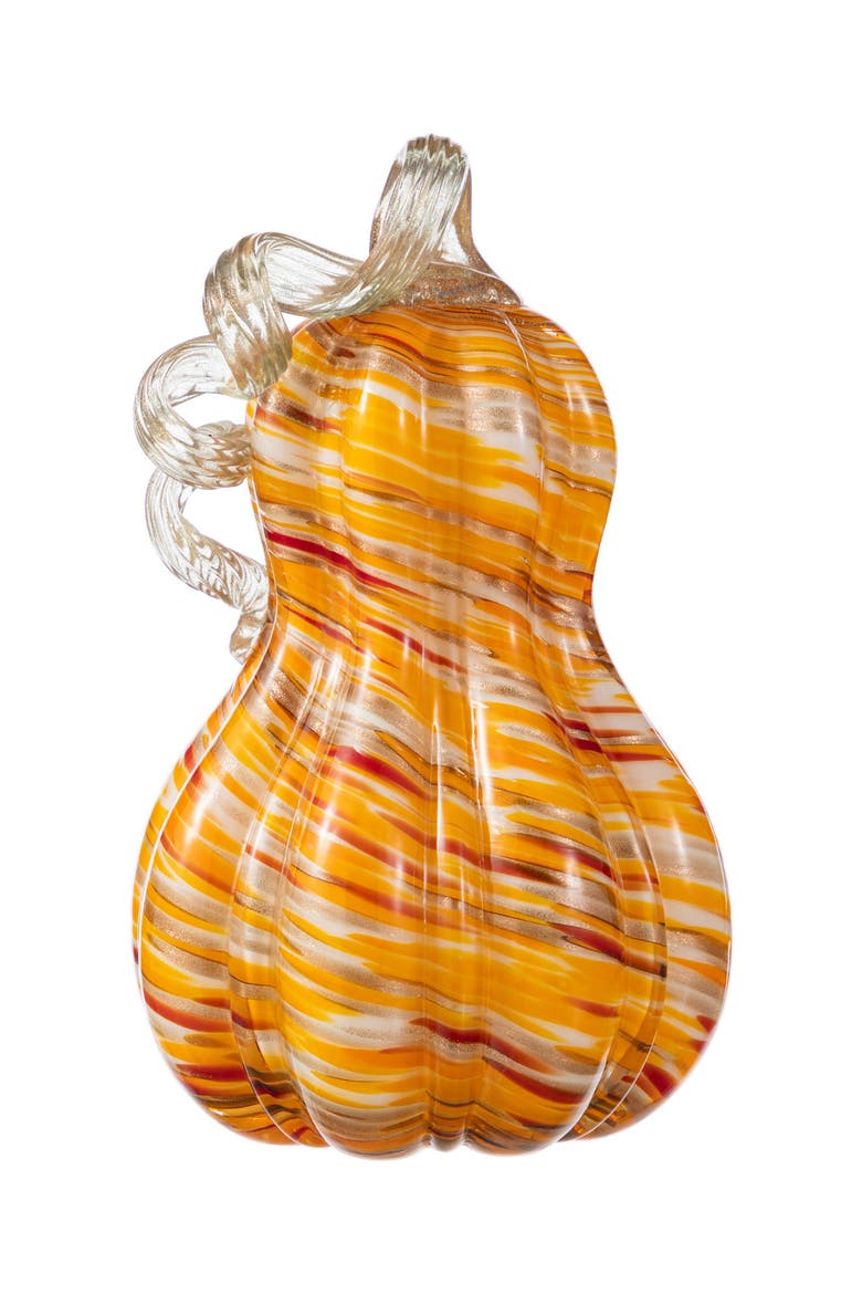 Fall Multi Stripes Glass Gourd Pumpkins, Alternate, color, Orange