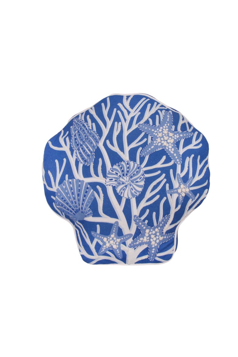 Scallop Shell Graphic Print Embellished Woven Shaped Throw Pillow, 18" x 18", Main, color, Blue